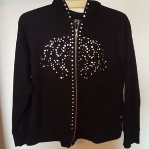 Studded zip up black fashion sweat jacket